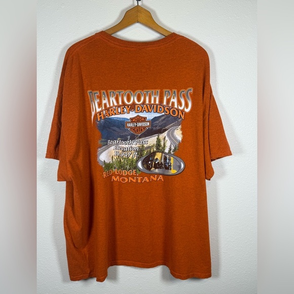 Harley-Davidson T-Shirt Mens 2XL Beartooth Pass Montana Motorcycle Orange Cotton - Picture 6 of 8